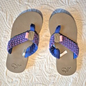 Vineyard Vines girls size 5 flip flops, nylon & cotton braid straps VGUC